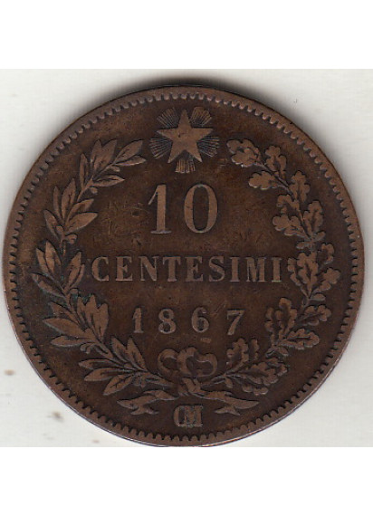 1867 - 10 Centesimi Zecca Parigi Vittorio Emanuele II BB